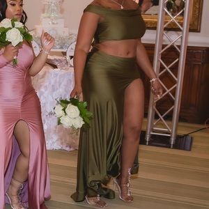 Custom two piece high slit gown